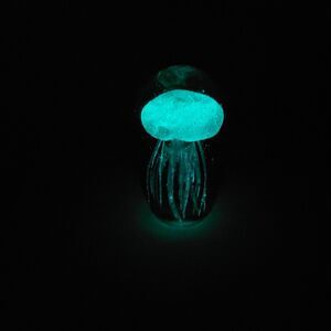 Glass Jellyfish Paperweight Glow In Dark Teal 5” FLAW